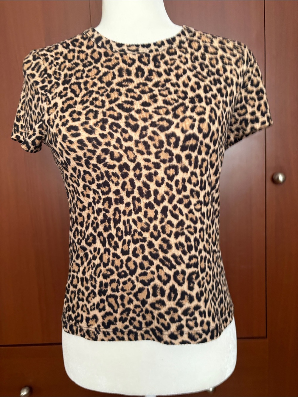 Aqua Leopard Print Short Sleeve Tee in Tan and Black